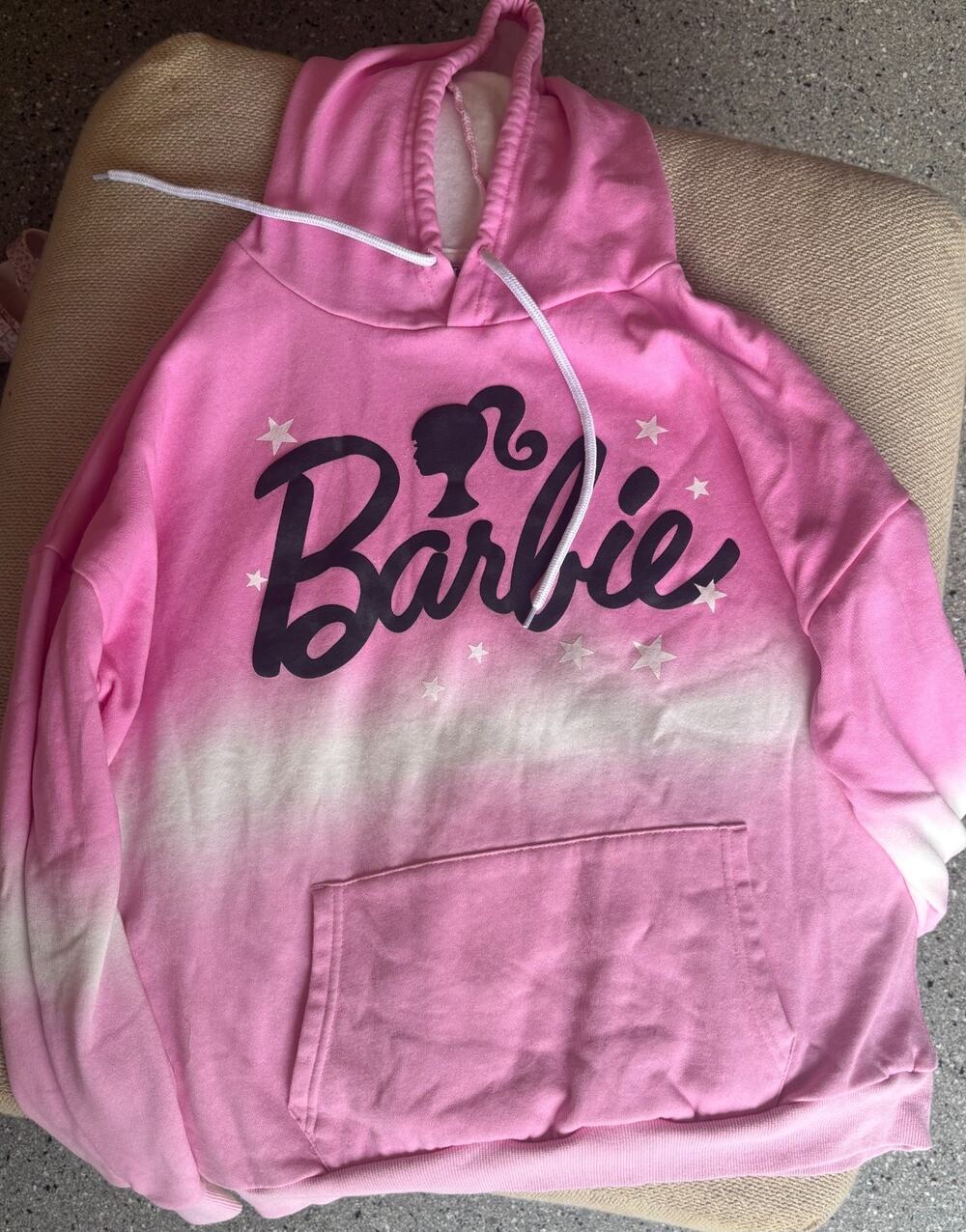 Barbie Pink Ombre Pullover Hoodie Women's Large Graphic Sweatshirt Doll Logo